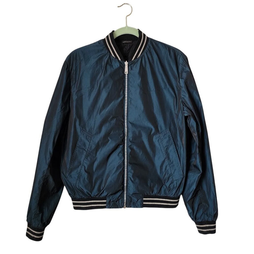 PRADA Reversible Bomber Jacket Nylon Blue Minimal Luxury Size 48